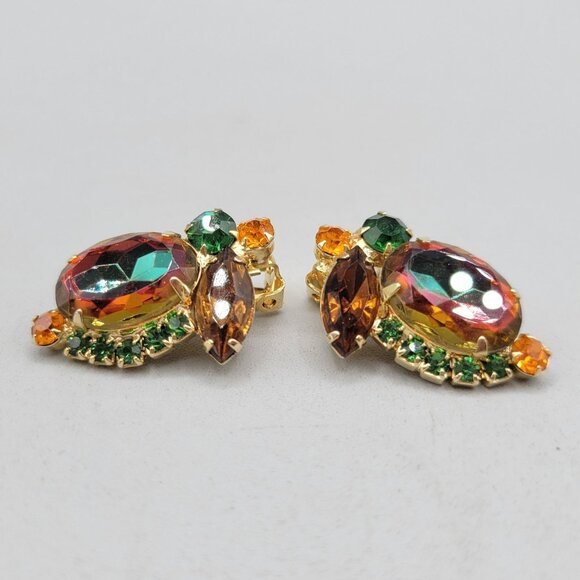 Juliana DeLizza & Elster Watermelon Crystal Gold-Tone Clip-On Earrings Unsigned - Picture 2 of 5